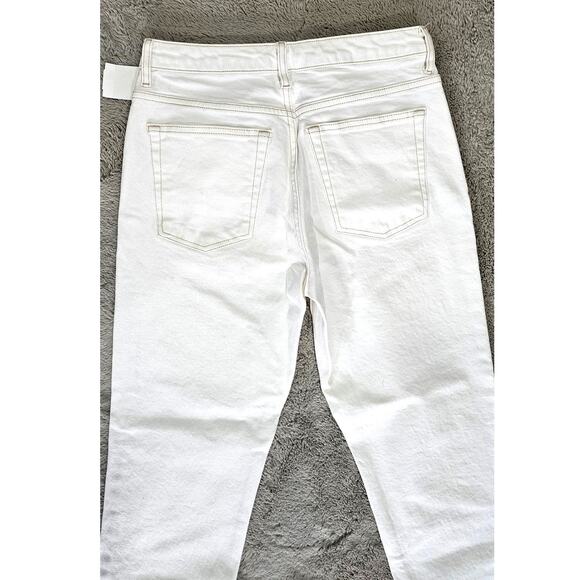 Topshop Straight Leg White Jeans, Raw Frayed Hem, Gold Rivets, Sz 8, NWT - Picture 9 of 12